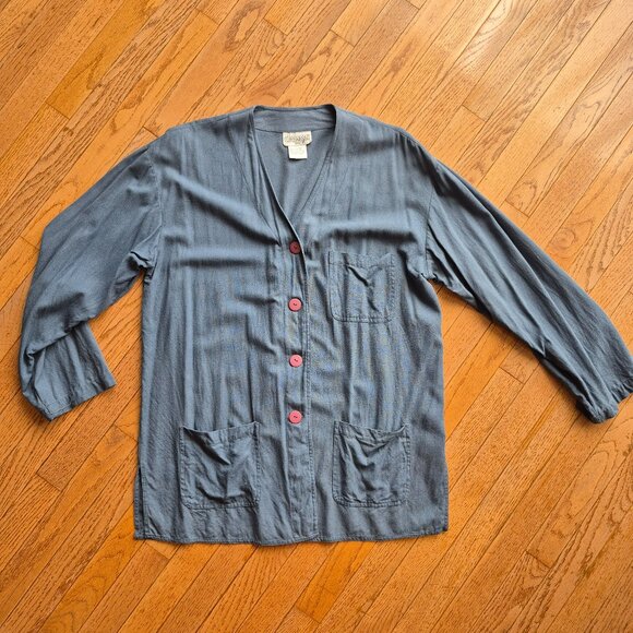 Raw Silk Vintage Dalmy's Top Cardigan Jacket Utility Safari S - Picture 1 of 13